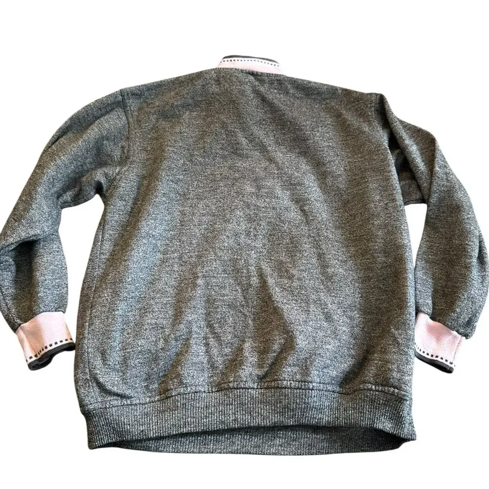 Vintage Gitano‎ Quarter Zip Up Grey And Pink  Pockets Medium